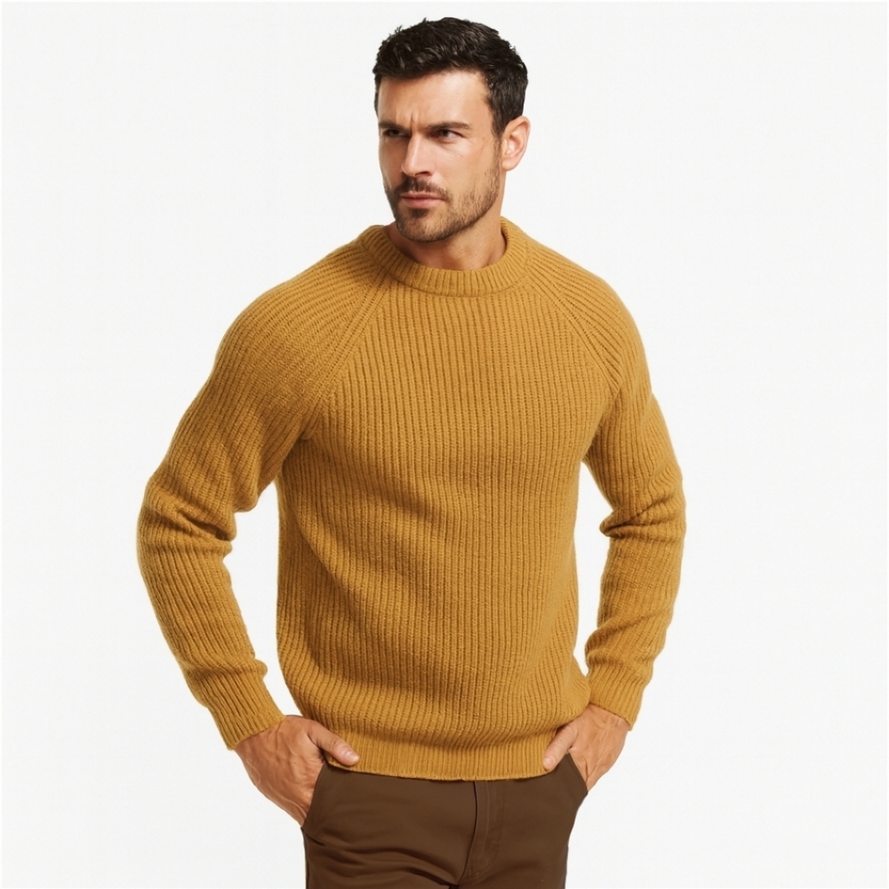 Great Northern Knitters 100% Wool Chunky Rib Crewneck Sweater Mustard M